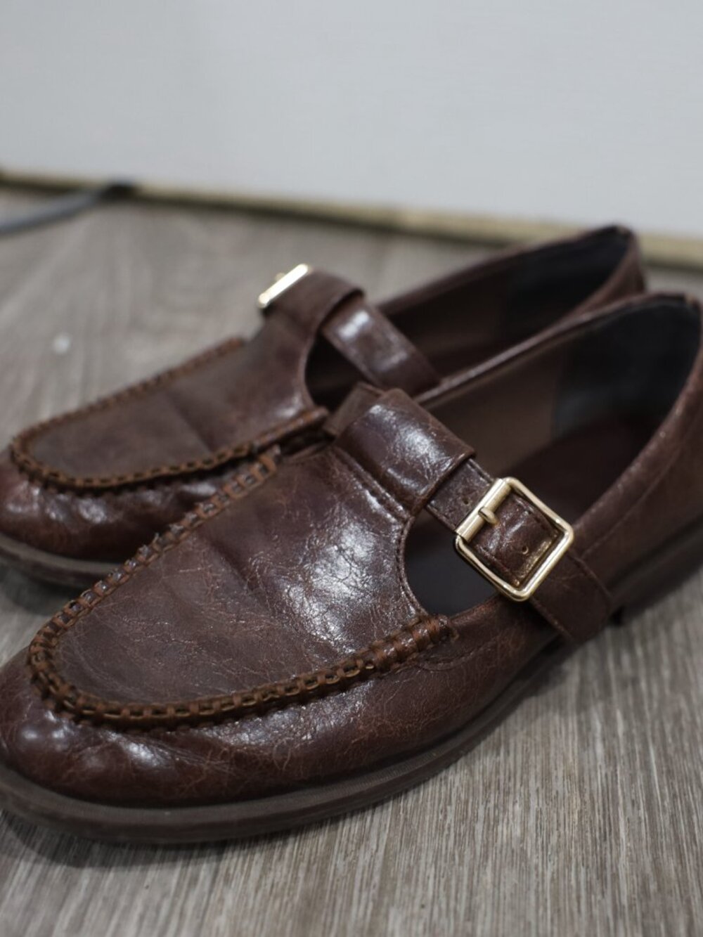 Women's Brown T-strap Loafer